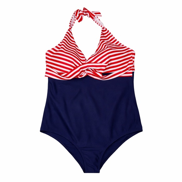 Retro Stage Other - Red and Blue Striped Women's One Piece Swimsuit